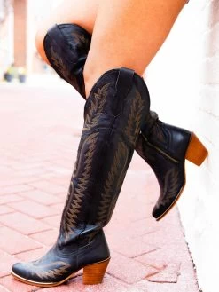 Black Knight — Knee High Leather Western Boots -Southern Fried Chics 158A8886