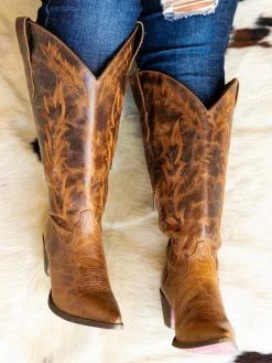 Stella Mae — Wide Classic Leather Cowgirl Boots In Brown -Southern Fried Chics 158A9017