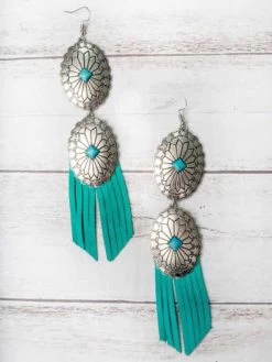 Buck Off Cowgirl Fringe Earrings - Turquoise