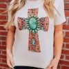 Aztec Cross And Turquoise Stone Tee - Cream