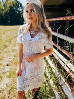 Bridal White Lace Dress With Tan Lining