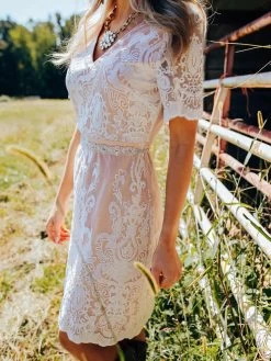 Bridal White Lace Dress With Tan Lining -Southern Fried Chics Bridal White Lace Dress with Tan Lining Dresses 3