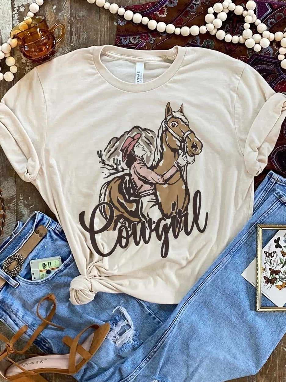 Cowgirl Horse Tee - Cream 3 Cowgirl Horse Tee - Cream