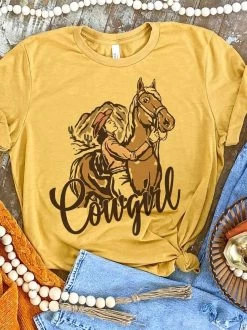Cowgirl Horse Tee - Mustard
