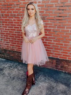 Southern Fried Chics -Southern Fried Chics Friday Night Lights Dress Short GoldPeach Dresses 2