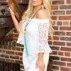 Locked In Lace Off Shoulder Dress - Ivory With Neutral Lining -Southern Fried Chics Locked in Lace Off Shoulder Dress Ivory with Neutral Lining Dresses