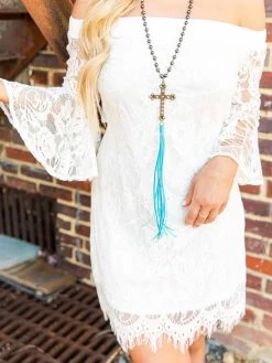 Locked In Lace Off Shoulder Dress - Ivory With Neutral Lining -Southern Fried Chics Locked in Lace Off Shoulder Dress Ivory with Neutral Lining Dresses 3