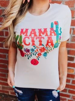 Mamacita With Cactus Tee - Cream