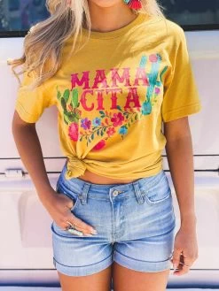 Mamacita With Cactus Tee - Mustard