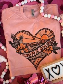 Mi Amor Hand Drawn Heart Tee - Desert Rose