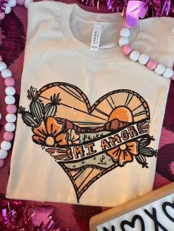 Mi Amor Hand Drawn Heart Tee - Natural