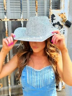 PREORDER Rhinestone Rebel Cowgirl Hat - White -Southern Fried Chics PhotoApr132023 30550PM