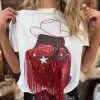 Party Up Cowgirl Sequin Fringe Shirt - Red -Southern Fried Chics PhotoApr182023 30636PM