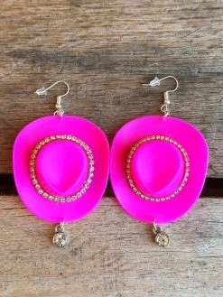Pink Rhinestone Cowgirl Hat Earrings