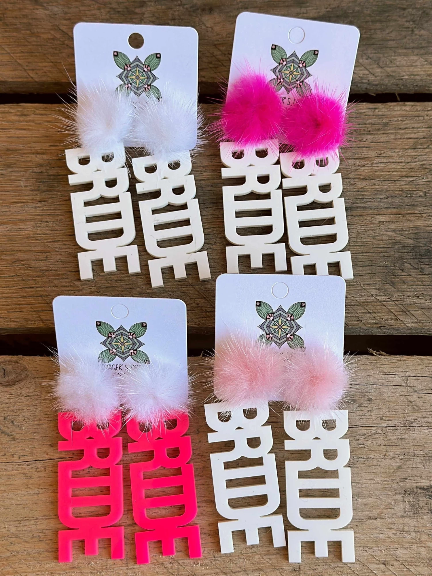 Here Comes The Bride Earrings - White With Hot Pink Pom 4 Here Comes The Bride Earrings - White With Hot Pink Pom - Image 2