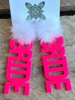Here Comes The Bride Earrings - Pink With White Pom