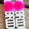 Here Comes The Bride Earrings - White With Hot Pink Pom -Southern Fried Chics PhotoApr242023 95329AM
