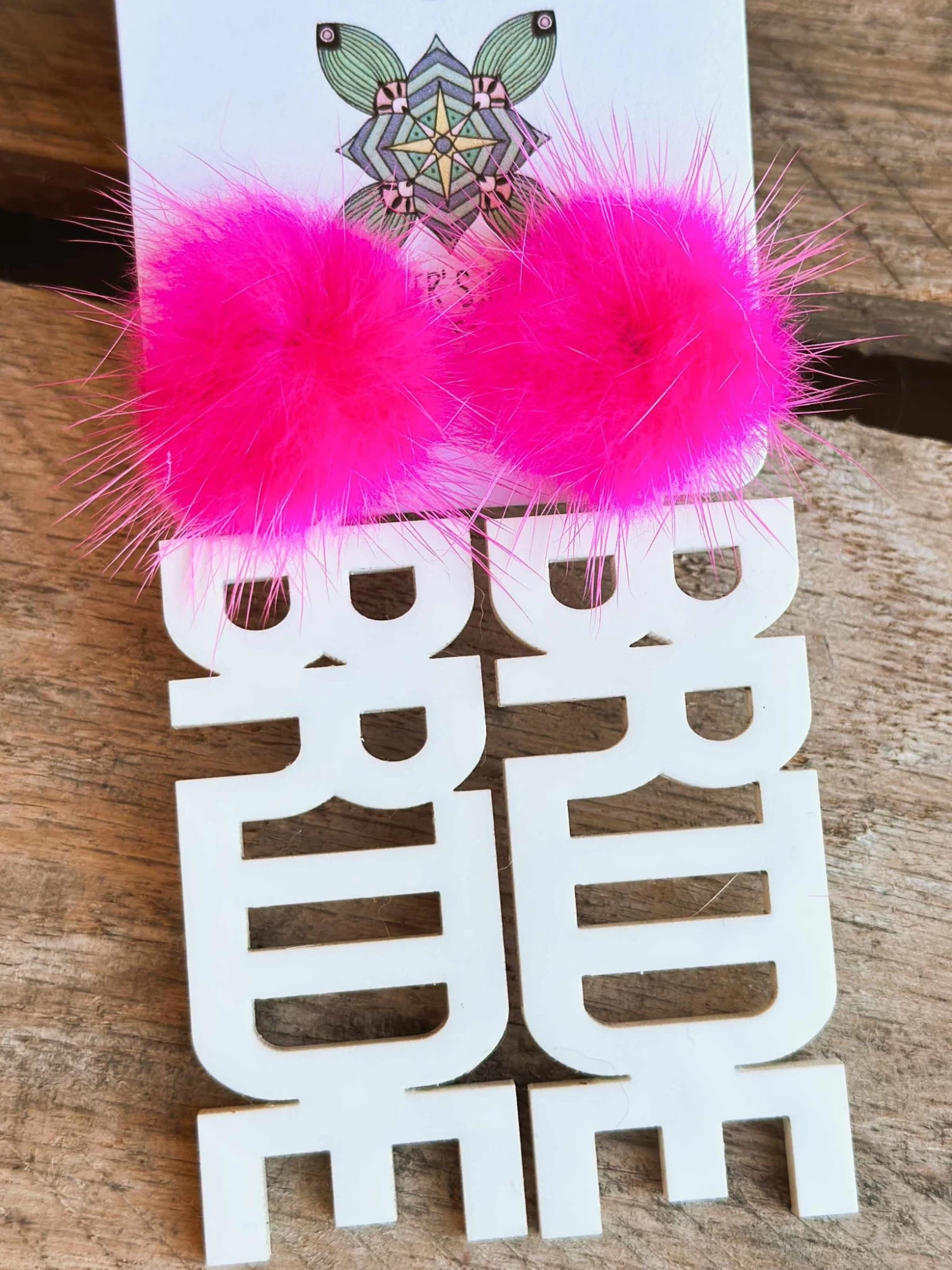 Here Comes The Bride Earrings - White With Hot Pink Pom 3 Here Comes The Bride Earrings - White With Hot Pink Pom