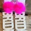 Here Comes The Bride Earrings - White Marble With Hot Pink Pom -Southern Fried Chics PhotoApr242023 95639AM