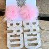 Here Comes The Bride Earrings - White Marble With Light Pink Pom -Southern Fried Chics PhotoApr242023 95647AM