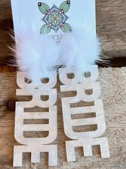 Here Comes The Bride Earrings - White Marble With White Pom