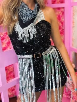 Karma Is My Boyfriend Sequin Dress - Black Silver