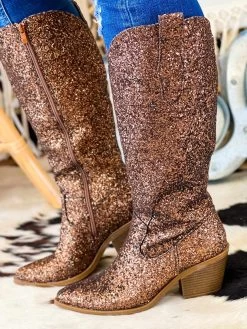 High Vibin' Glitter Me Brown Boots - Wide Calf