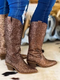 High Vibin' Glitter Me Brown Boots - Wide Calf -Southern Fried Chics PhotoAug23 111338AM