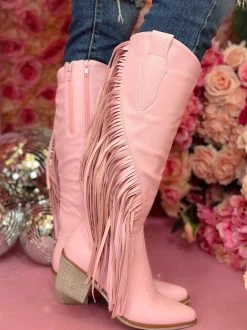 Long Live Cowgirls Fringe Boots - Light Pink