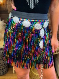 Dancing Queen Multi Sequin Tiered Mini Skirt