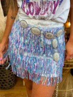 Electric Unicorn Sequin Fringe Skirt