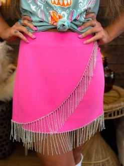Wrapped In Rhinestones Mini Skirt - Hot Pink