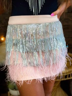 Party All Night Fringe Fur Sequin Mini Skirt -Southern Fried Chics PhotoFeb162023 32338PM