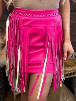 Spin Me Around Hot Pink Fringe Mini Skirt -Southern Fried Chics PhotoFeb162023 33302PM