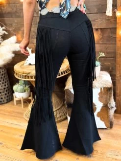 Black Frisky Fringe Bell Bottom Pants -Southern Fried Chics PhotoFeb212023 32355PM