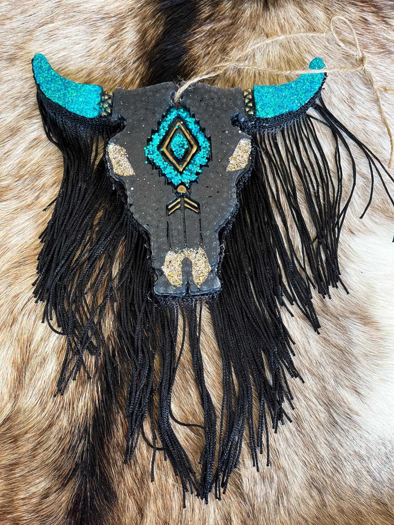Black And Turquoise Sassy Steer Fringe Freshie 3 Black And Turquoise Sassy Steer Fringe Freshie
