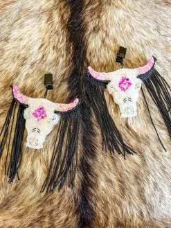 Pink And Black Steer Fringe Vent Clip Freshie