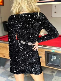 Nashville Nights Black Sequin Cocktail Dress -Southern Fried Chics PhotoJan122023 125918PM