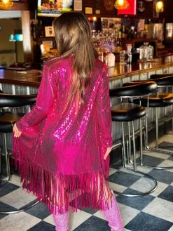 Chasing Dreams Pink Sequin Fringe Duster -Southern Fried Chics PhotoJan122023 13232PM