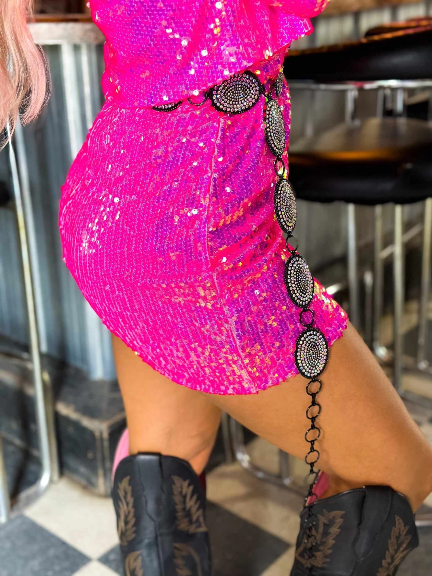 Neon Bandita Pink Sequin Skirt 4 Neon Bandita Pink Sequin Skirt - Image 2