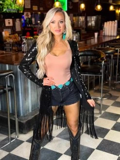 Chasing Dreams Black Sequin Fringe Duster