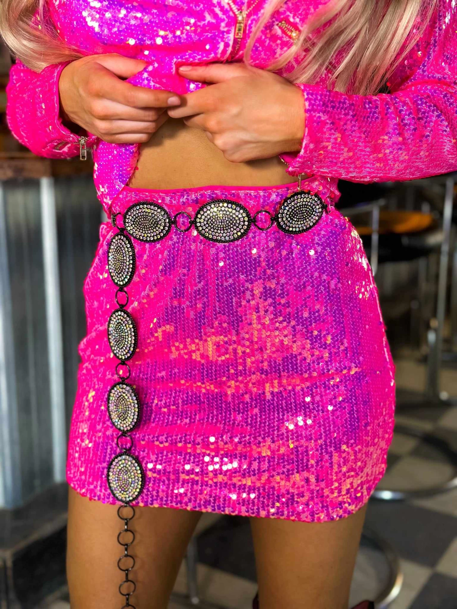 Neon Bandita Pink Sequin Skirt 3 Neon Bandita Pink Sequin Skirt