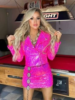 Neon Bandita Pink Sequin Moto Jacket -Southern Fried Chics PhotoJan132023 110804AM