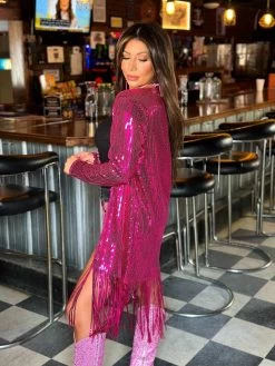 Chasing Dreams Pink Sequin Fringe Duster -Southern Fried Chics PhotoJan132023 110906AM
