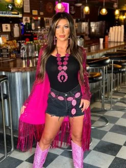 Chasing Dreams Pink Sequin Fringe Duster -Southern Fried Chics PhotoJan132023 111044AM