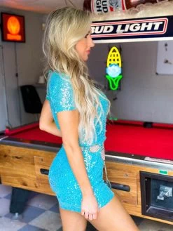 Hello Darlin Turquoise Sequin Romper -Southern Fried Chics PhotoJan132023 112007AM