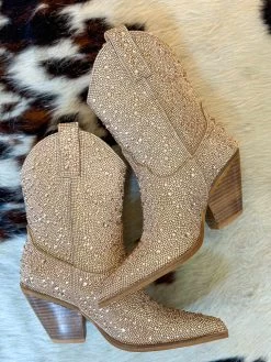 Tootsies Premium Rhinestone Mid Booties - Gold