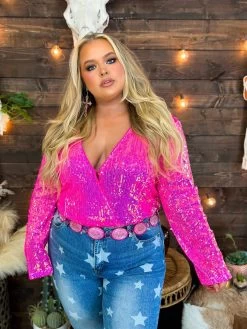 Neon Bandita Pink Sequin Bodysuit -Southern Fried Chics PhotoJan182023 122900PM