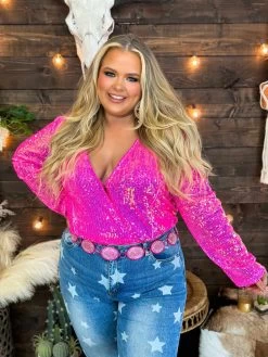 Neon Bandita Pink Sequin Bodysuit