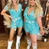 Hello Darlin Turquoise Sequin Romper -Southern Fried Chics PhotoJan192023 92446AM